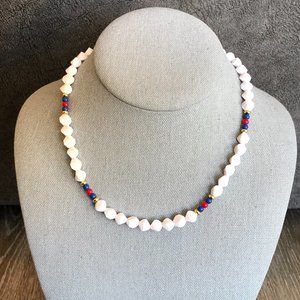 Absolutely Fantastic Monet Vintage Beaded Necklace Red White & Blue Beads